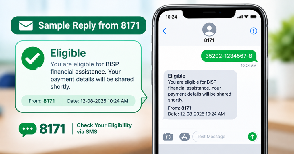 BISP SMS service reply examples received after an 8171 SMS check