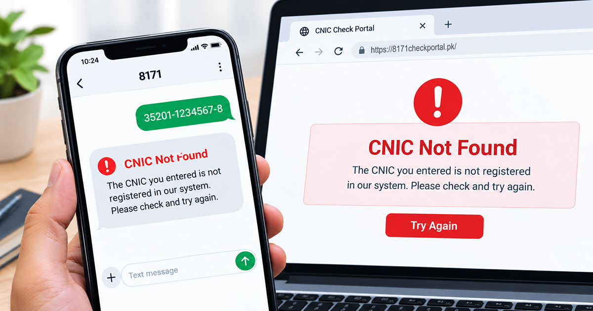 8171 CNIC Not Found and cnic not registered bisp error on the 8171 SMS and web portal check
