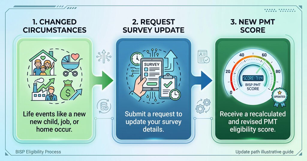 What is PMT score dispute process and NSER registry check update at a BISP tehsil office
